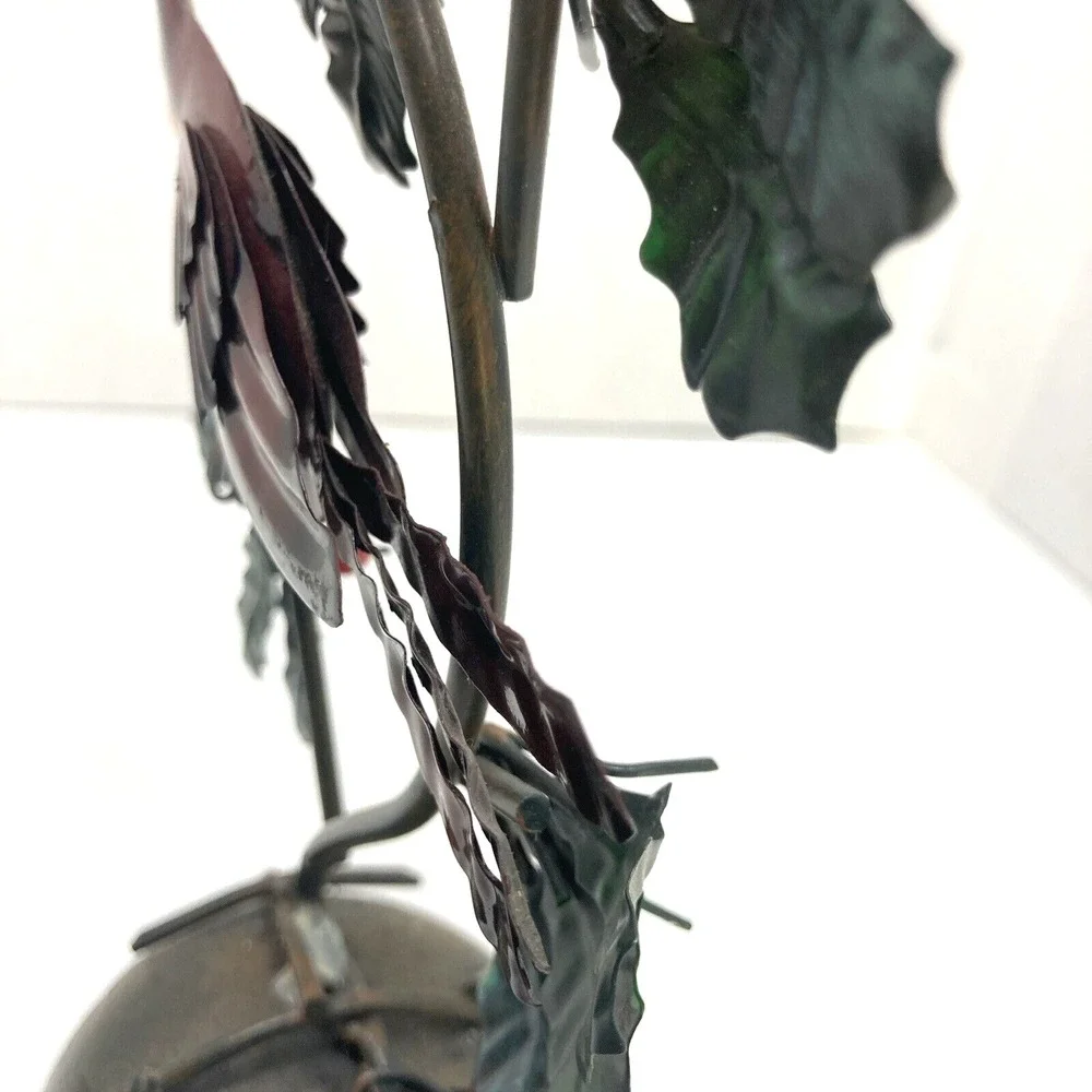Vintage Metal Winter Cardinal and Holly Leaves Cast Iron Base Figure 7